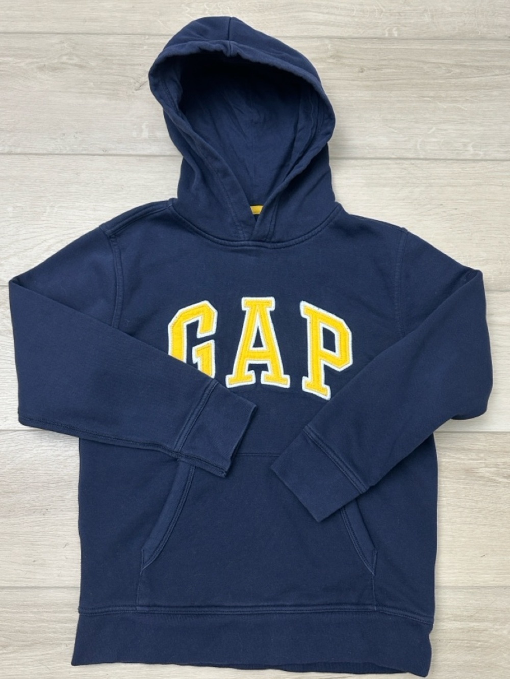 GAP Navy Pullover Hoodie with Yellow Lettering
